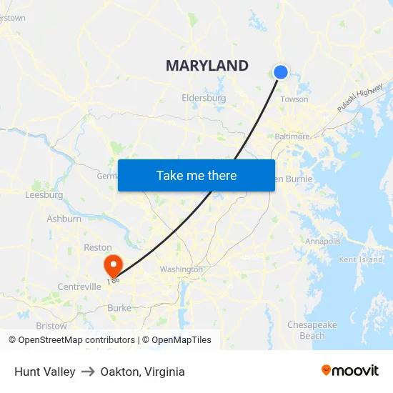 Hunt Valley to Oakton, Virginia map