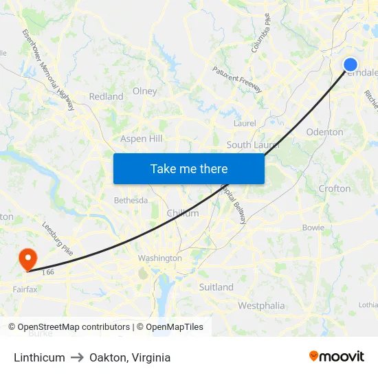 Linthicum to Oakton, Virginia map