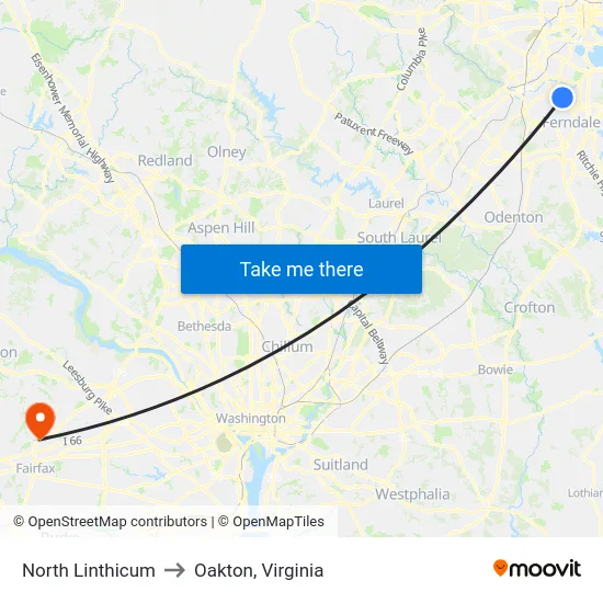 North Linthicum to Oakton, Virginia map