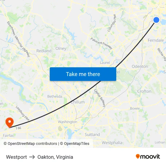 Westport to Oakton, Virginia map