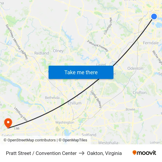 Pratt Street / Convention Center to Oakton, Virginia map