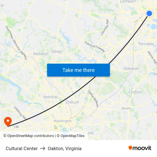 Cultural Center to Oakton, Virginia map