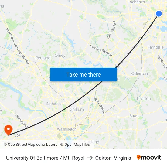 University Of Baltimore / Mt. Royal to Oakton, Virginia map