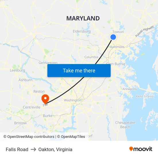 Falls Road to Oakton, Virginia map