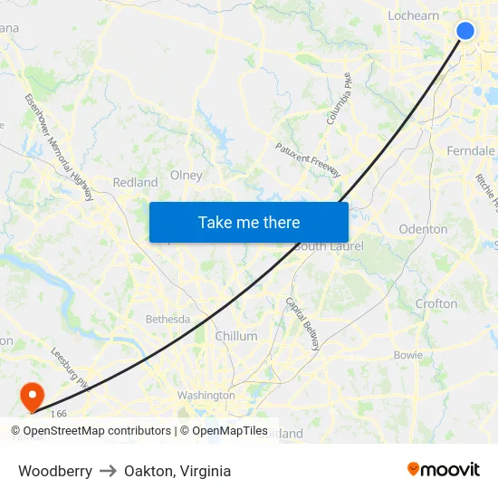 Woodberry to Oakton, Virginia map