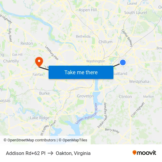 Addison Rd+62 Pl to Oakton, Virginia map