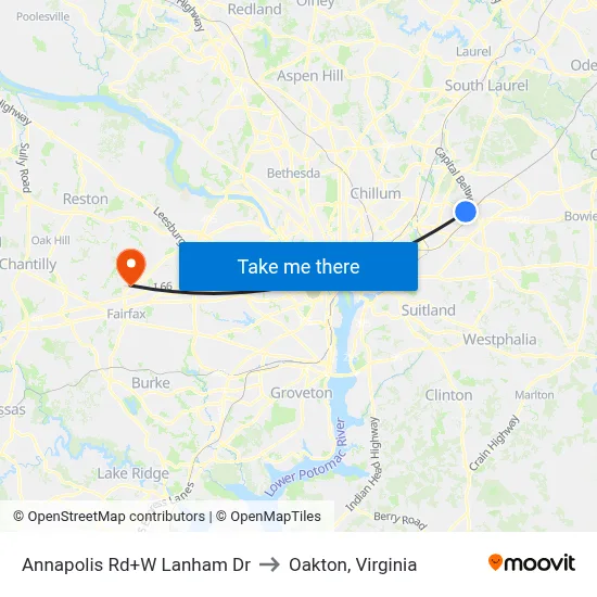 Annapolis Rd+W Lanham Dr to Oakton, Virginia map