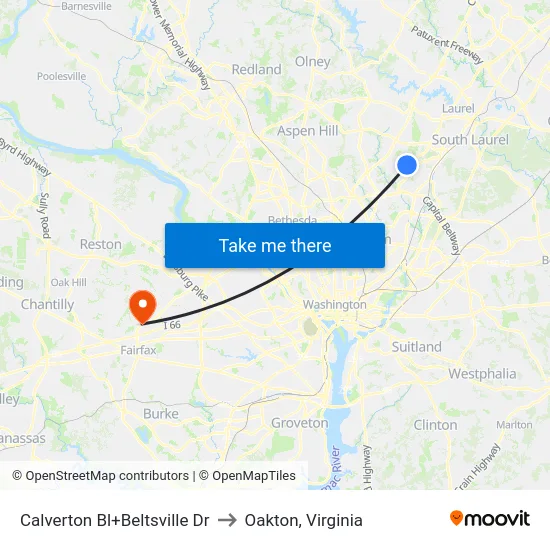 Calverton Bl+Beltsville Dr to Oakton, Virginia map