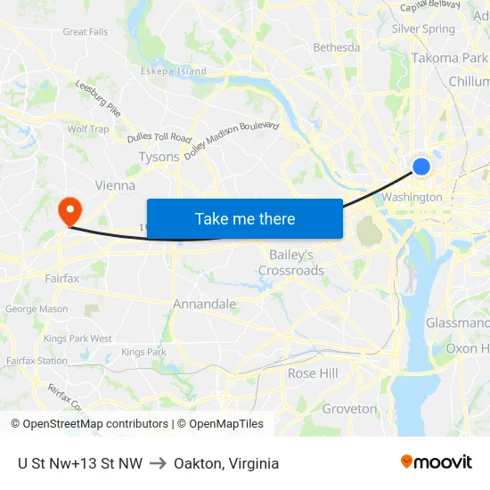 U St Nw+13 St NW to Oakton, Virginia map