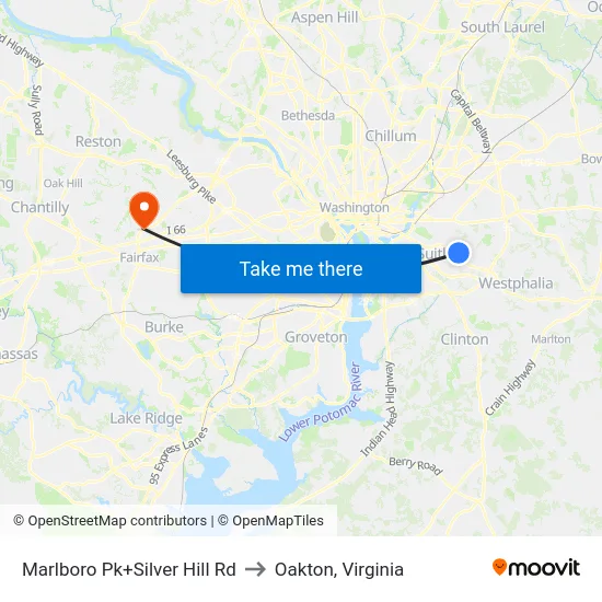 Marlboro Pk+Silver Hill Rd to Oakton, Virginia map