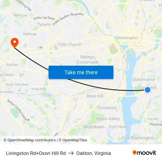 Livingston Rd+Oxon Hill Rd to Oakton, Virginia map