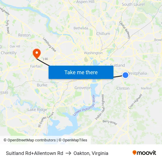 Suitland Rd+Allentown Rd to Oakton, Virginia map