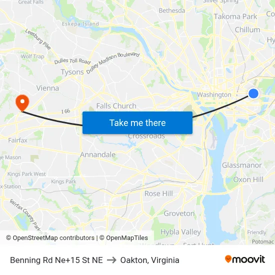 Benning Rd Ne+15 St NE to Oakton, Virginia map