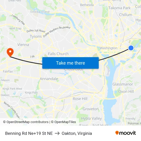 Benning Rd Ne+19 St NE to Oakton, Virginia map