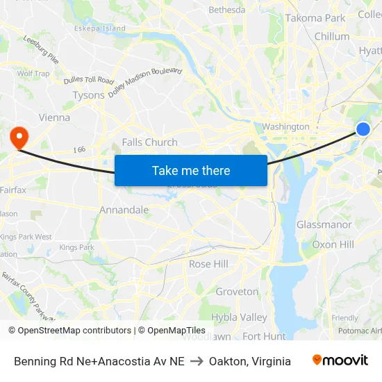 Benning Rd Ne+Anacostia Av NE to Oakton, Virginia map