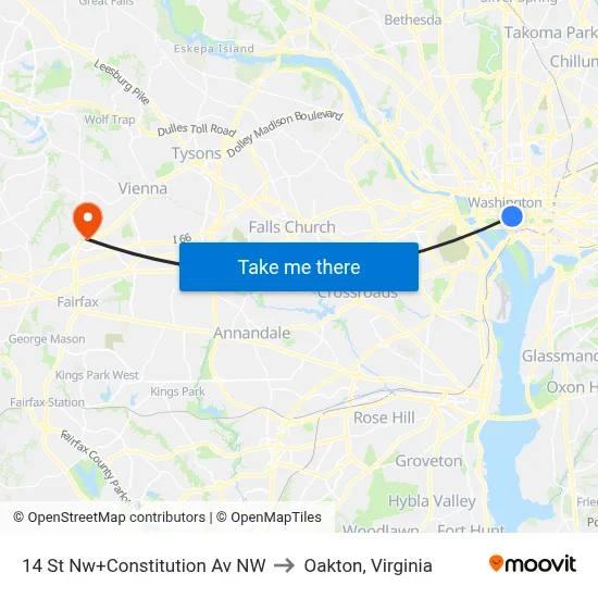 14 St Nw+Constitution Av NW to Oakton, Virginia map