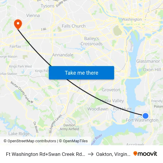 Ft Washington Rd+Swan Creek Rd E to Oakton, Virginia map