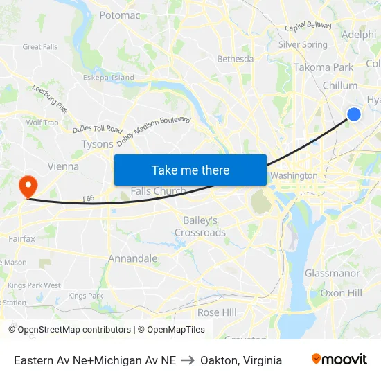 Eastern Av Ne+Michigan Av NE to Oakton, Virginia map