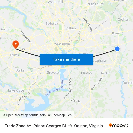 Trade Zone Av+Prince Georges Bl to Oakton, Virginia map