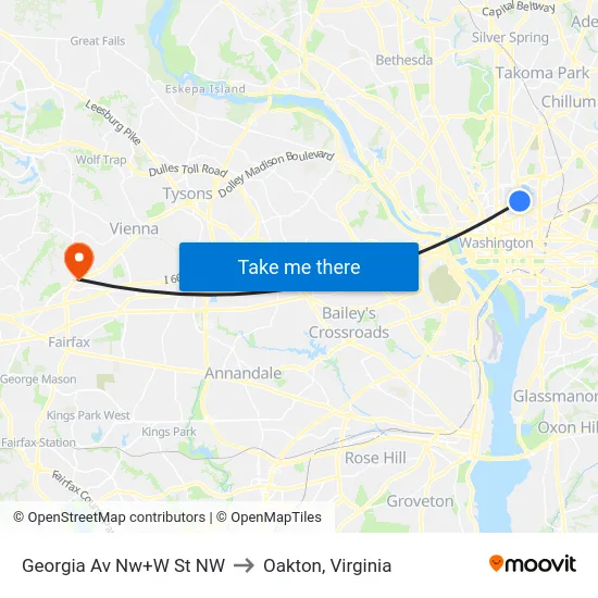 Georgia Av Nw+W St NW to Oakton, Virginia map