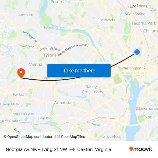 Georgia Av Nw+Irving St NW to Oakton, Virginia map