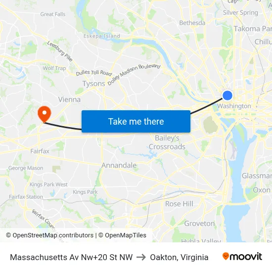 Massachusetts Av Nw+20 St NW to Oakton, Virginia map