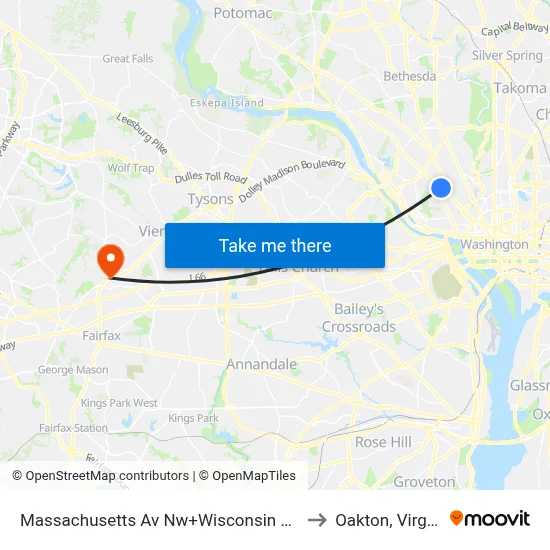 Massachusetts Av Nw+Wisconsin Av NW to Oakton, Virginia map
