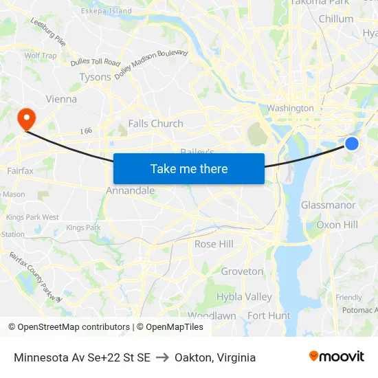 Minnesota Av Se+22 St SE to Oakton, Virginia map