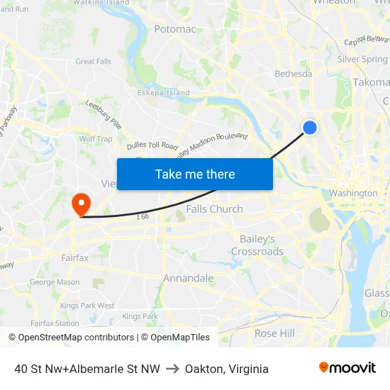 40 St Nw+Albemarle St NW to Oakton, Virginia map