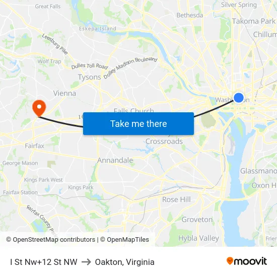 I St Nw+12 St NW to Oakton, Virginia map