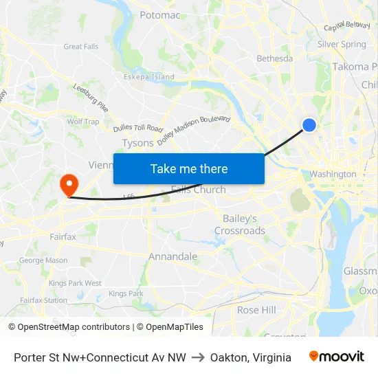 Porter St Nw+Connecticut Av NW to Oakton, Virginia map