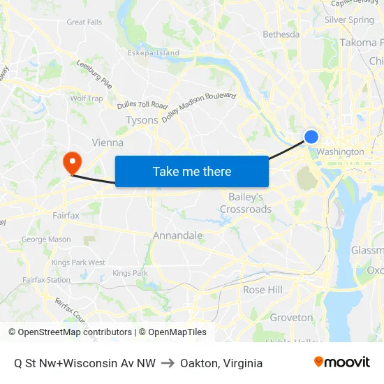Q St Nw+Wisconsin Av NW to Oakton, Virginia map