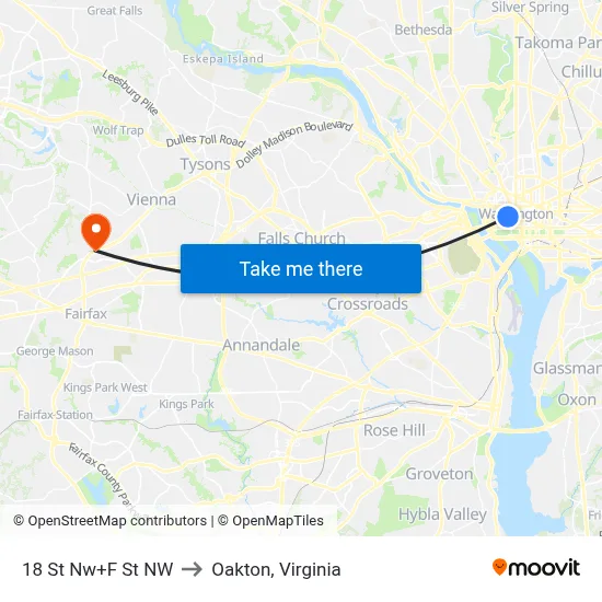18 St Nw+F St NW to Oakton, Virginia map