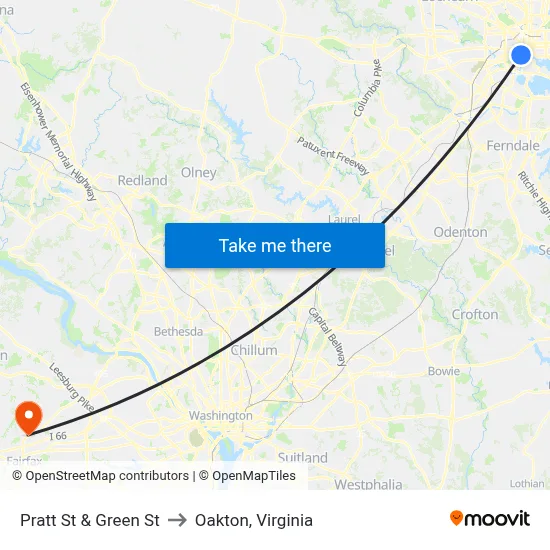Pratt St & Green St to Oakton, Virginia map