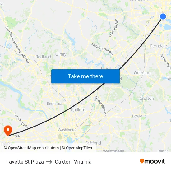 Fayette St Plaza to Oakton, Virginia map