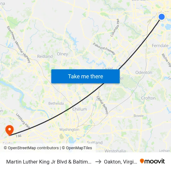 Martin Luther King Jr Blvd & Baltimore St to Oakton, Virginia map