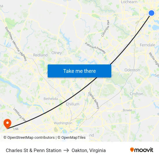Charles St & Penn Station to Oakton, Virginia map