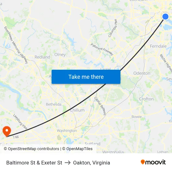 Baltimore St & Exeter St to Oakton, Virginia map