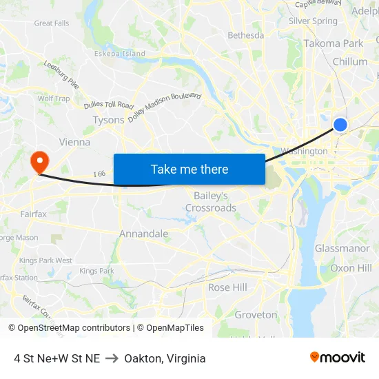 4 St Ne+W St NE to Oakton, Virginia map