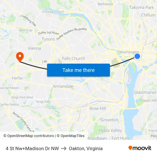 4 St Nw+Madison Dr NW to Oakton, Virginia map