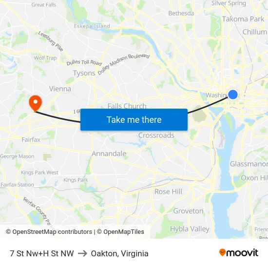 7 St Nw+H St NW to Oakton, Virginia map