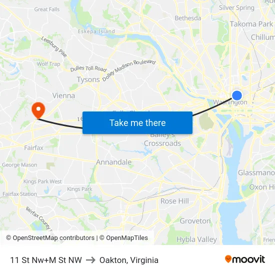 11 St Nw+M St NW to Oakton, Virginia map