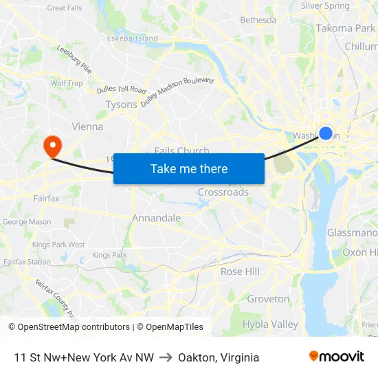 11 St Nw+New York Av NW to Oakton, Virginia map