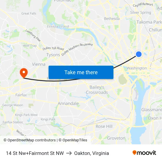 14 St Nw+Fairmont St NW to Oakton, Virginia map