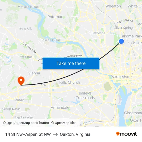 14 St Nw+Aspen St NW to Oakton, Virginia map