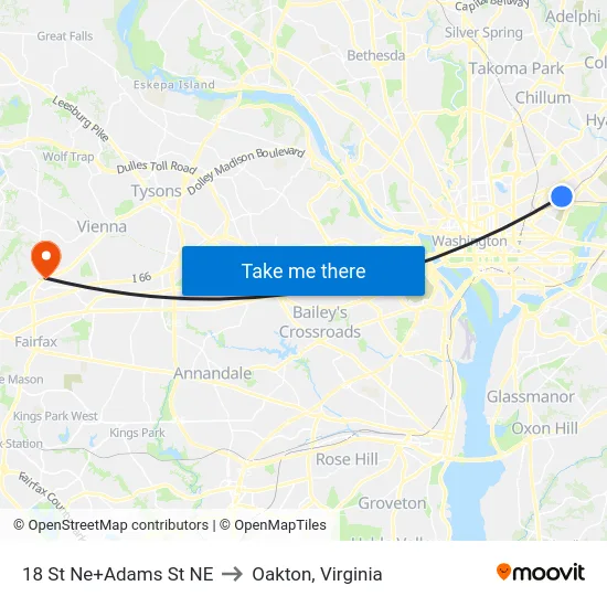 18 St Ne+Adams St NE to Oakton, Virginia map