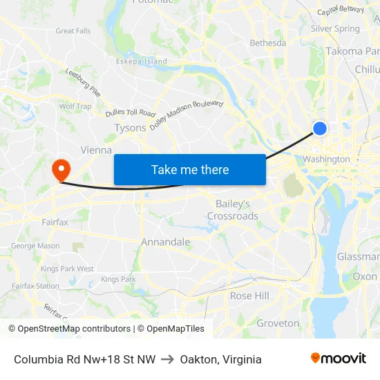 Columbia Rd Nw+18 St NW to Oakton, Virginia map