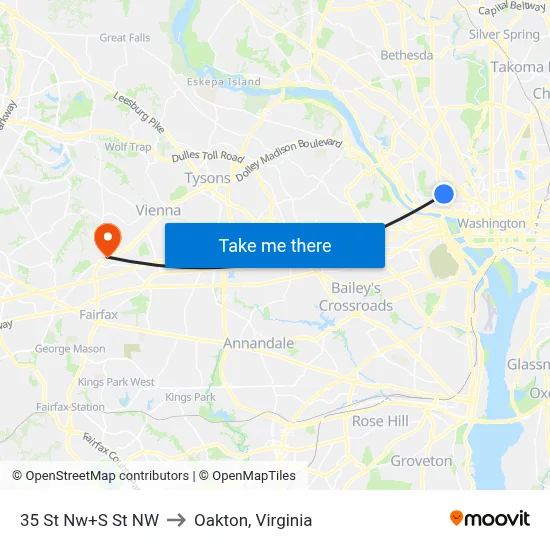 35 St Nw+S St NW to Oakton, Virginia map