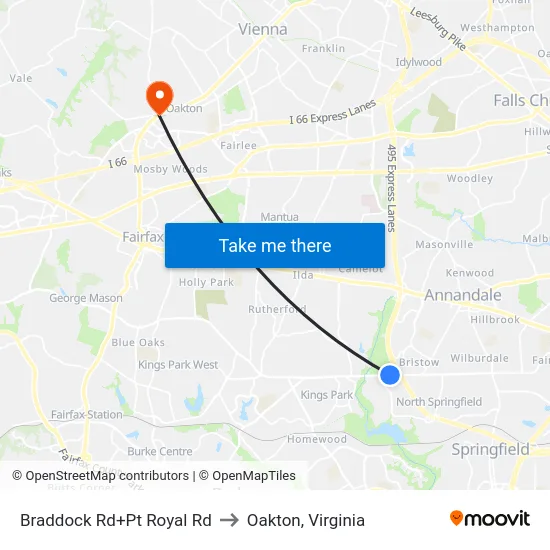 Braddock Rd+Pt Royal Rd to Oakton, Virginia map
