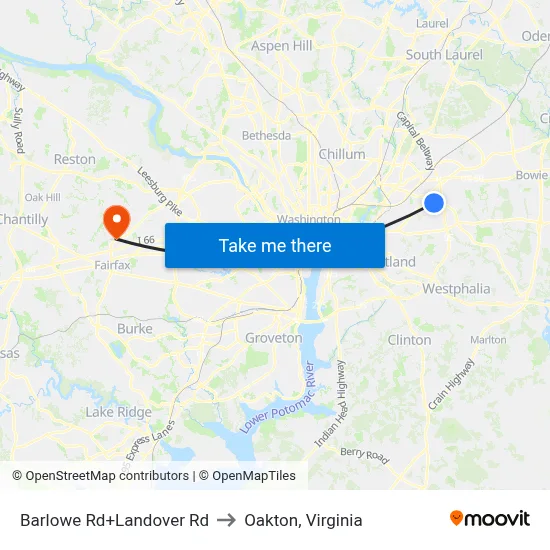 Barlowe Rd+Landover Rd to Oakton, Virginia map